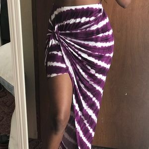 Purple and white asymmetrical wrap skirt